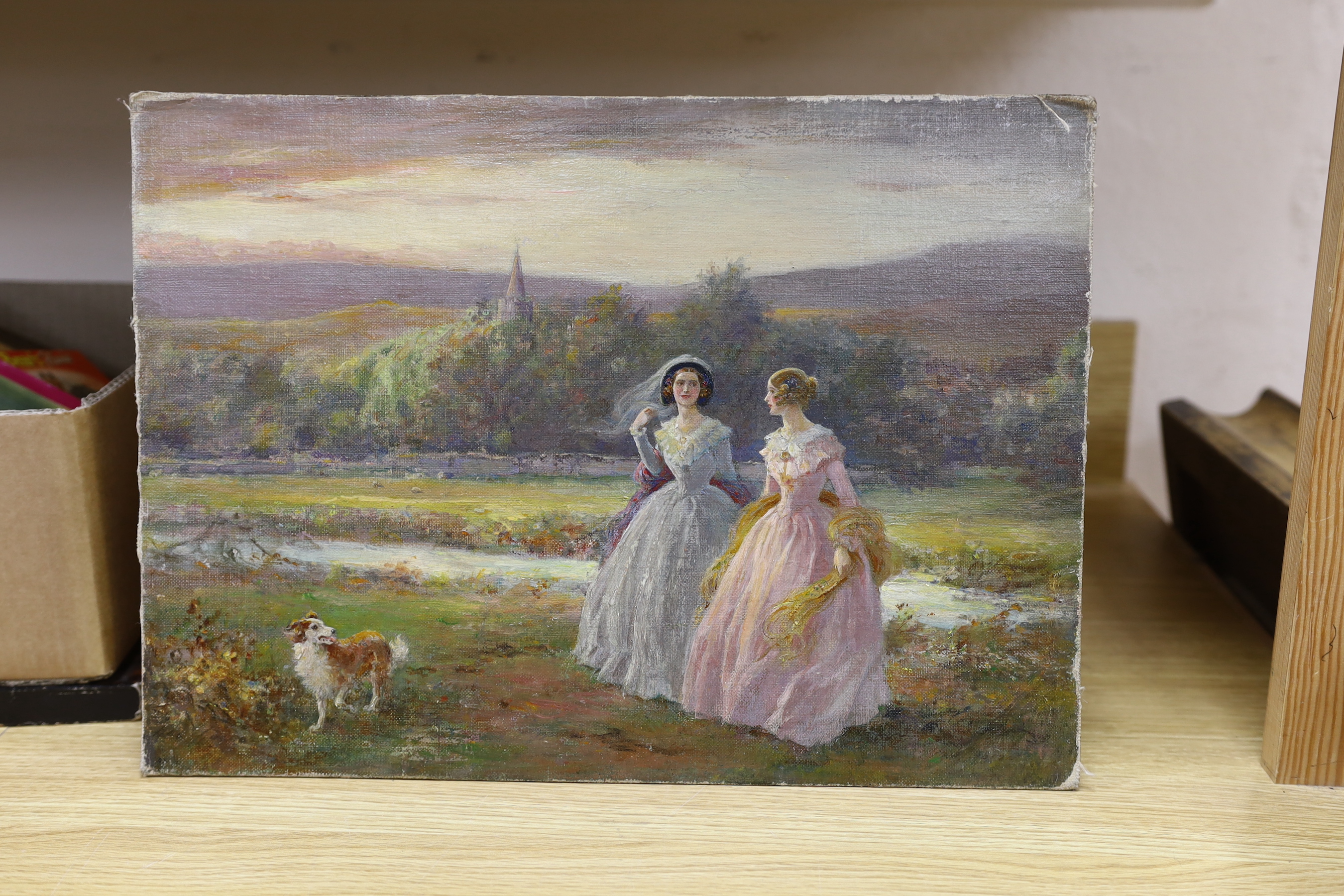 Henry Stephen 'Hal' Ludlow (1861-1947), oil on board, 'In peaceful times', signed with label verso, 29.5 x 40.5cm, unframed